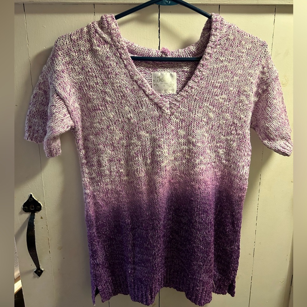 Justice Pink and Purple Hooded Knit Sweater